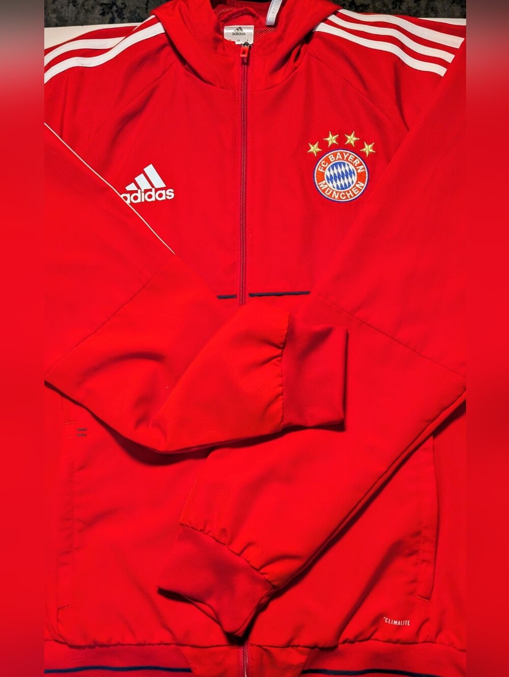 Adidas FC Bayern Soccer Jacket Men's Large Full zip Front Pockets And Hood